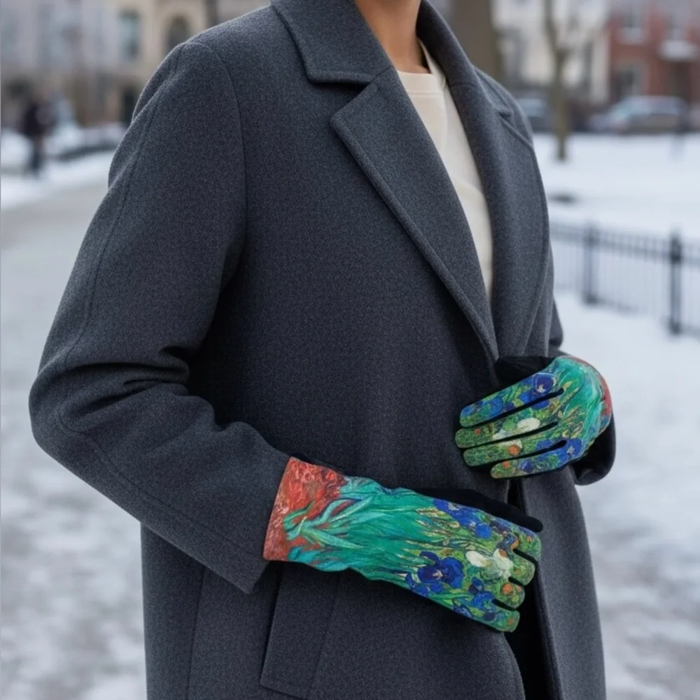 Micro Suede Gloves Van Gogh Iris Inspired Touchscreen Index Finger New